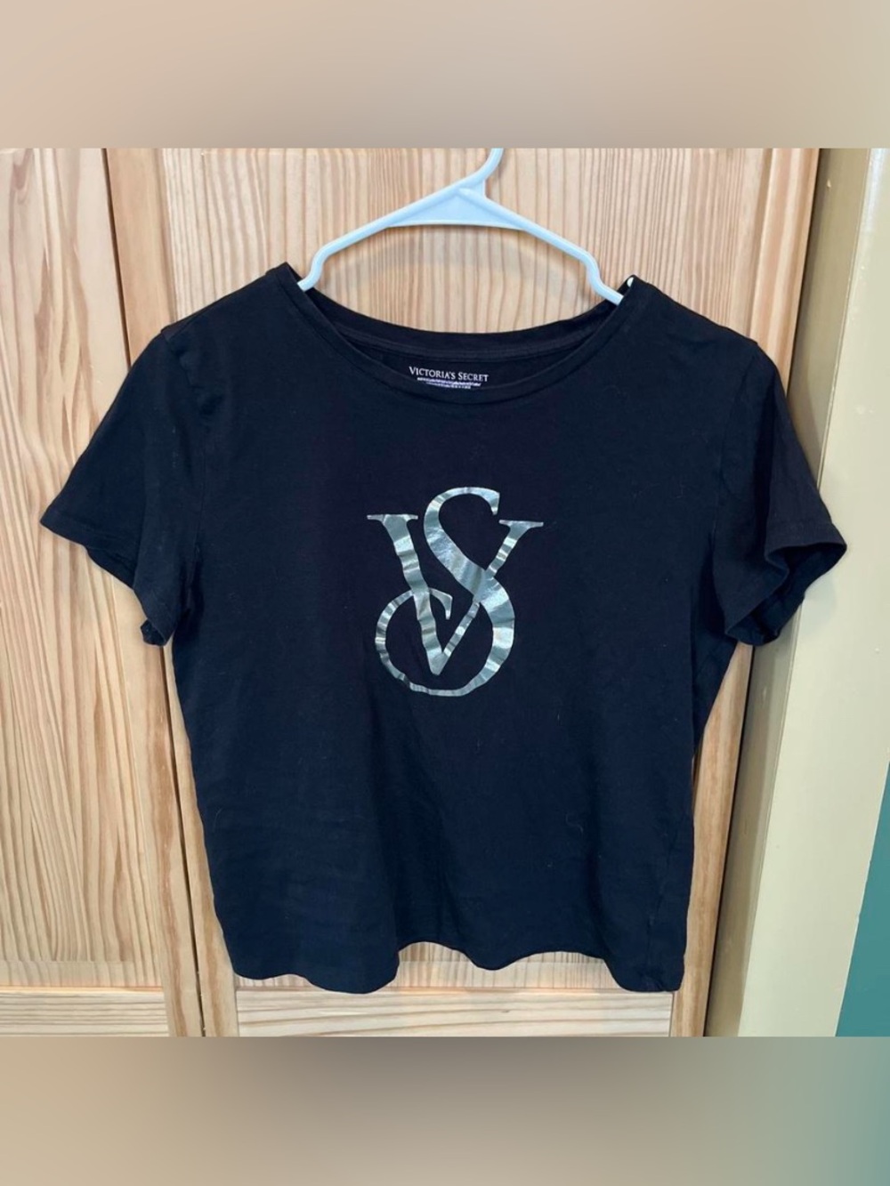 Victoria's Secret Black Tee with Metallic Silver VS Logo